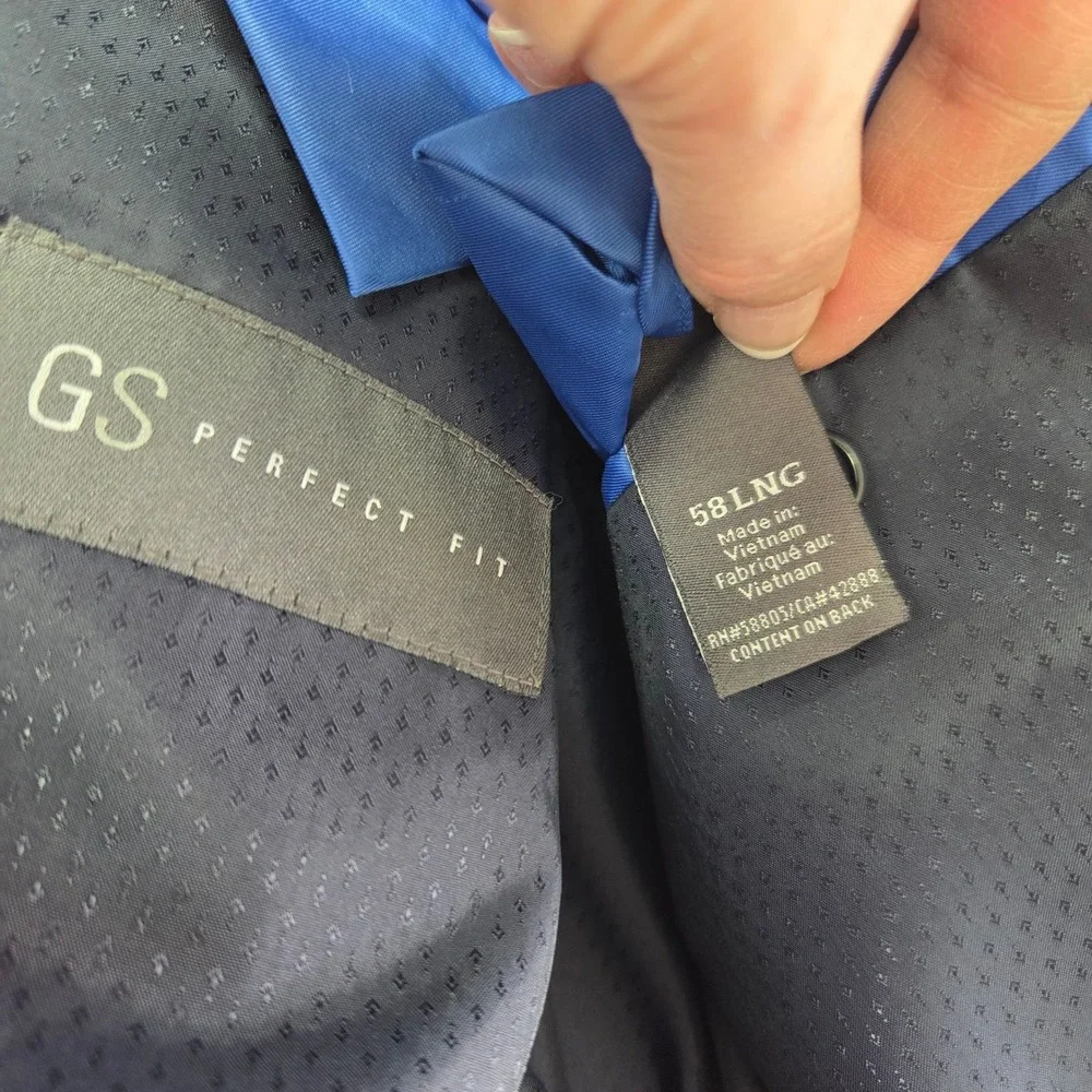 GS Perfect Fit Blazer Men 58L Navy Blue Two Button Gold Crest Buttons Sport Coat
